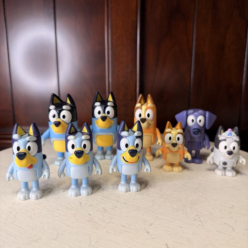 Bluey and Friends Family Figures Toys Lot of 9 Cake Toppers Moose Ludo